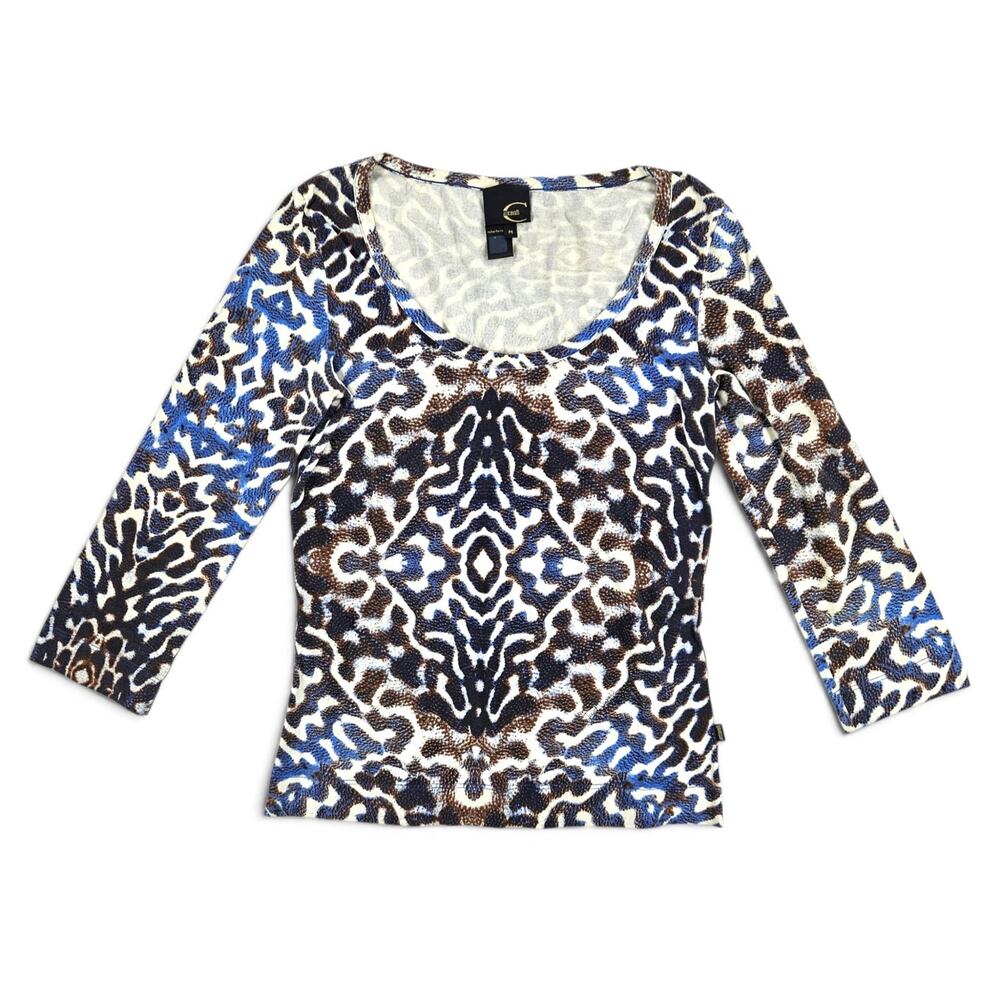 Y2k Just Cavalli Top Abstract Leopard Print 3/4 Sleeves - Medium